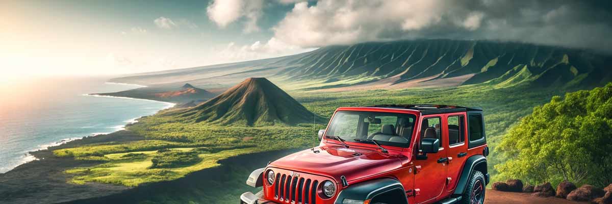 Illustration of red Jeep on the Big Island of Hawaii